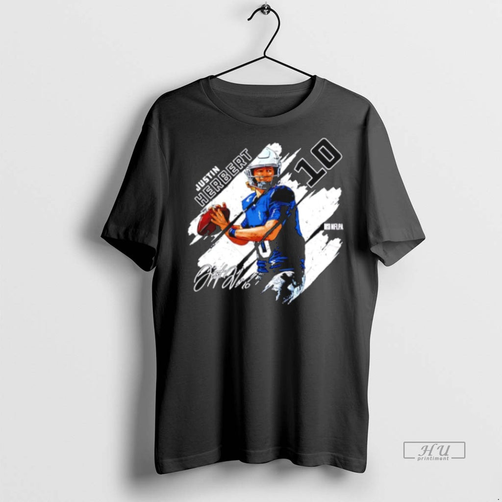 Limited Edition Justin Herbert Los Angeles Chargers Stripes Signature Tee Shirt Sweater