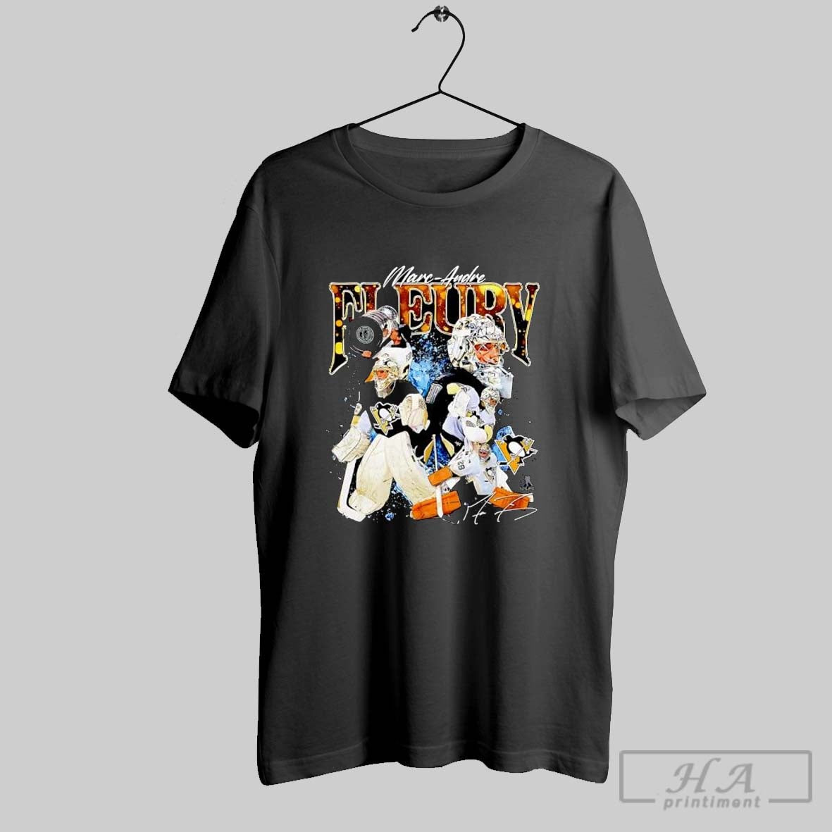 Marc Andre Fleury Black Pittsburgh Penguins Graphic Retro Shirt Sweater Longsleeve And V Neck