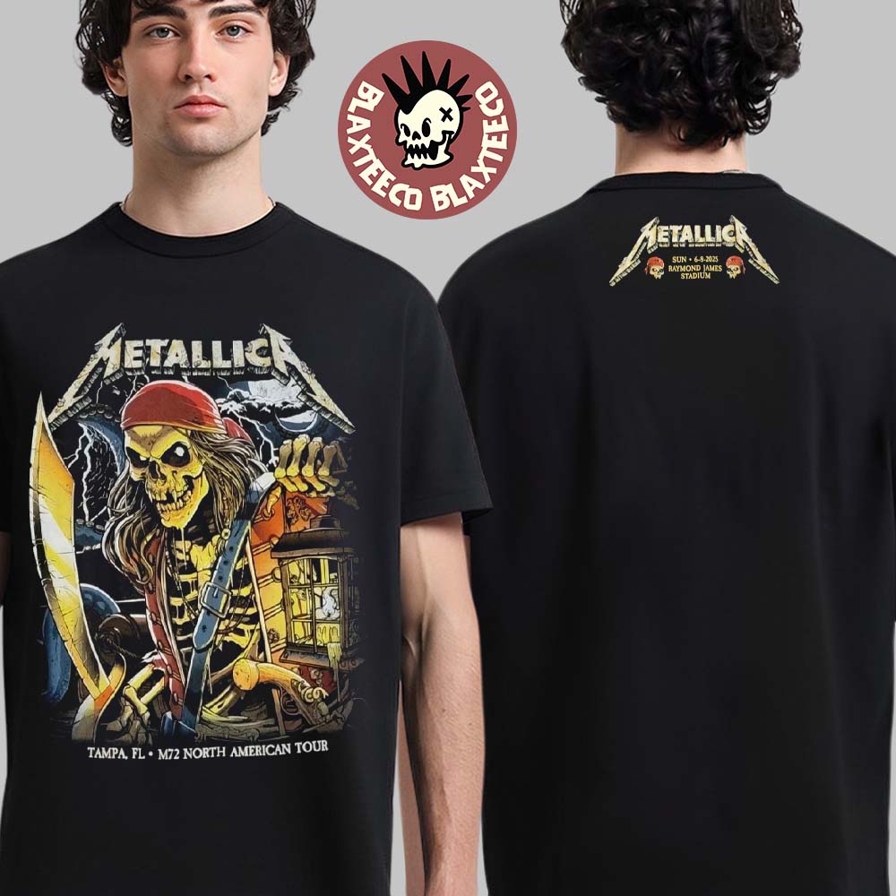 Metallica M72 Tampa 2025 Night Venue Tee Tampa Florida Raymond James June 2025 Pirate Skeleton Art Two Sided (1)