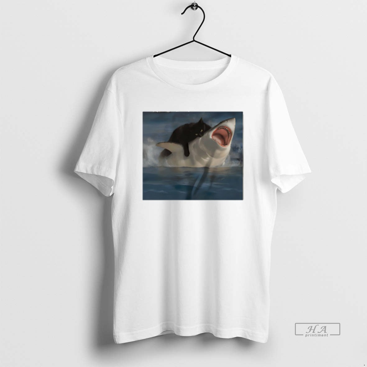 Official Black Cat Biting Shark Funny
