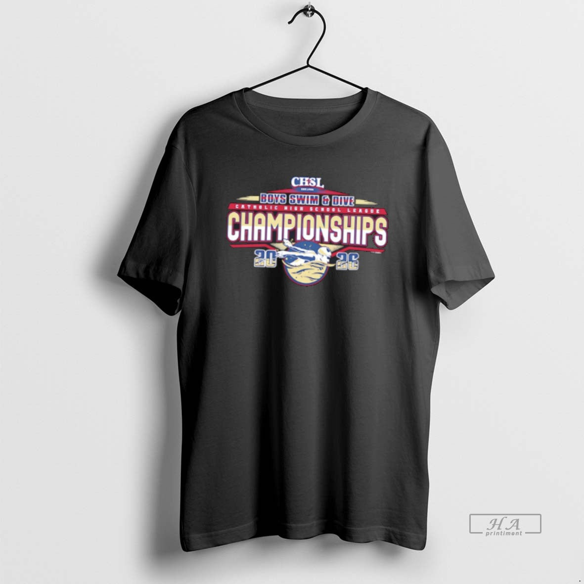 Official Catholic High School League 2026 Chsl Boys Swim Dive Championship Logo Tee