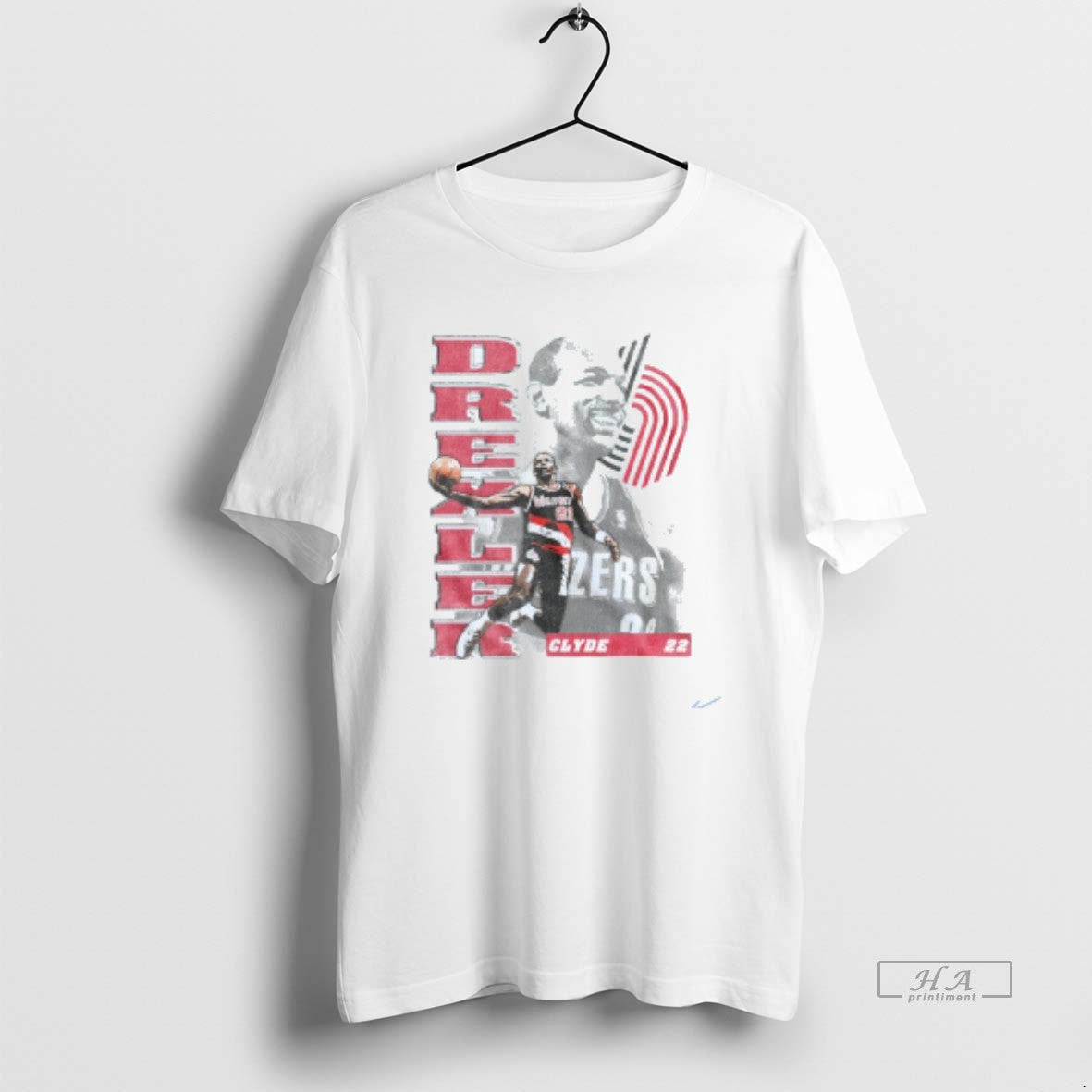 Official Clyde Drexler 22 Portland Trail Blazers Pose Graphic Mens White Tee