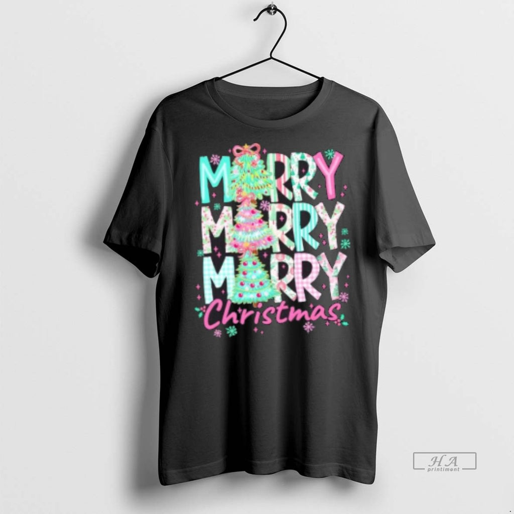 Official Floral Merry Merry Merry Christmas Holiday Festive Shirt