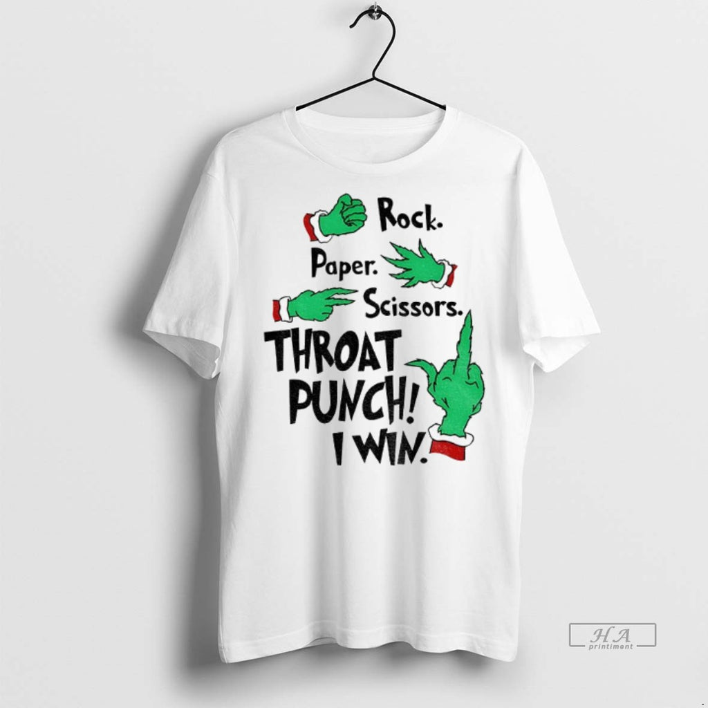 Official Grinch Hands Rock Paper Scissors Throat Punch I Win Christmas Shirt