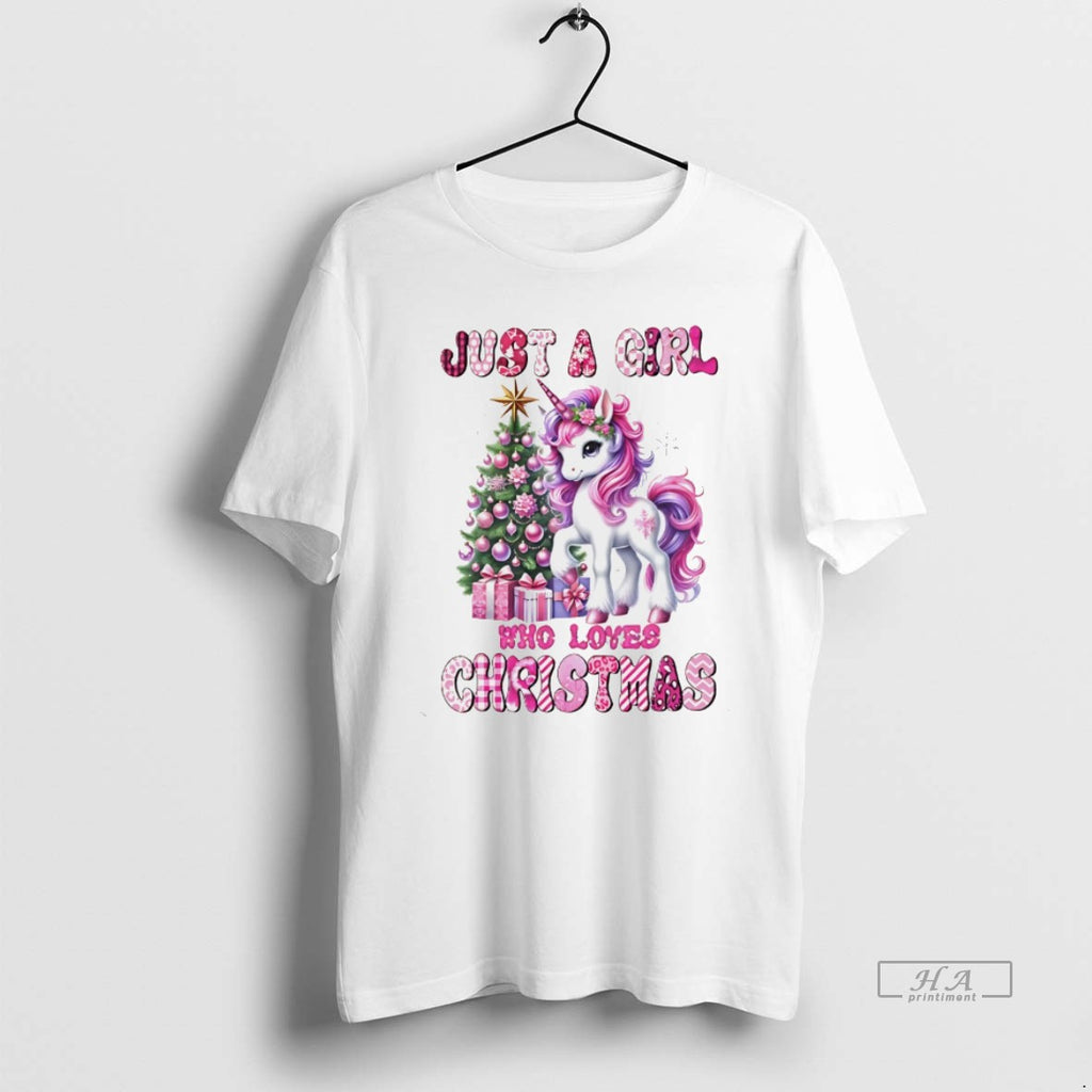 Official Just A Girl Who Loves Christmas Unicorn Tree White