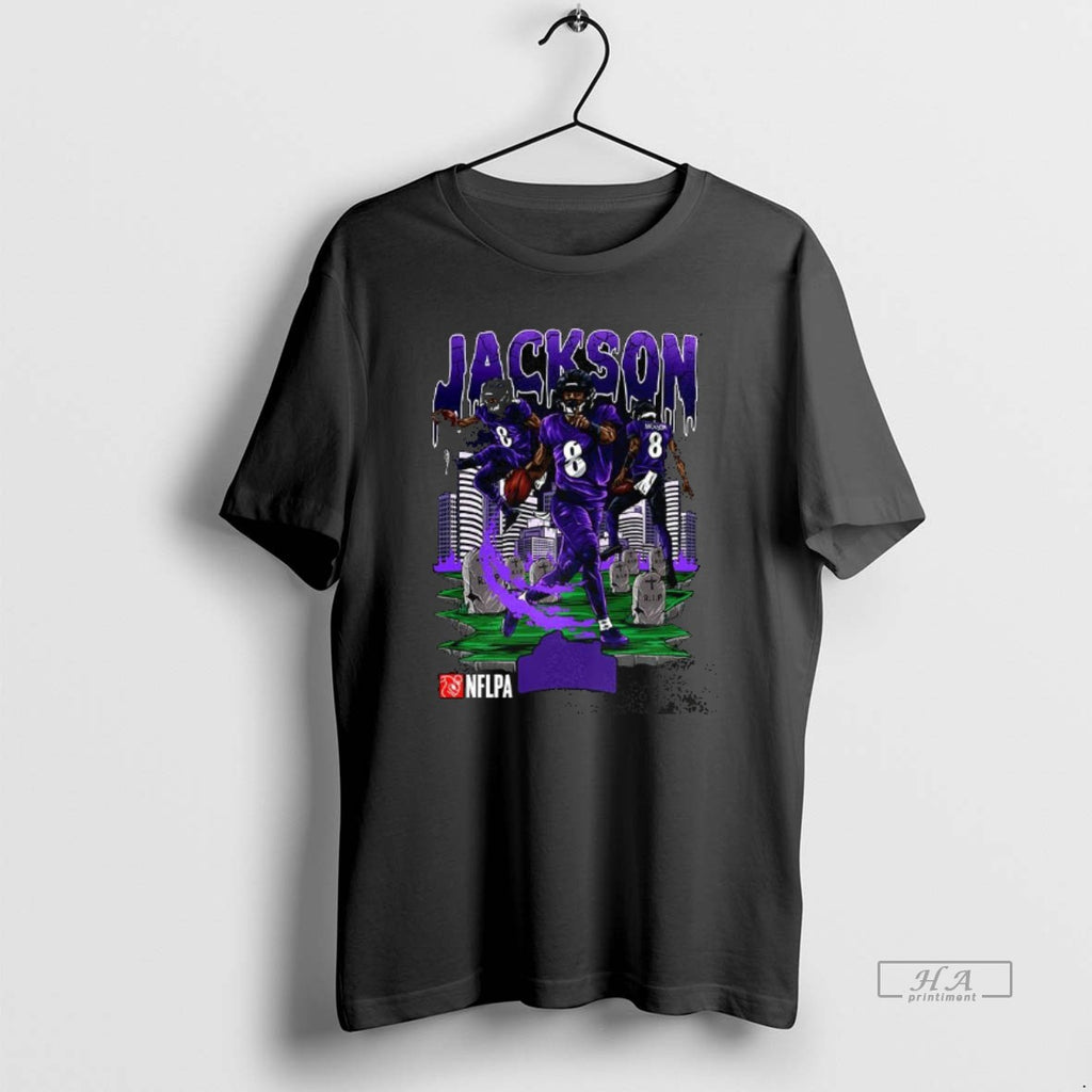 Official Lamar Jackson Baltimore Ravens Football Number 8 Cemetery Skyline