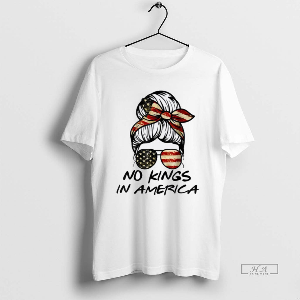 Official No Kings In America Women Messy Bun Usa Flag No Kings