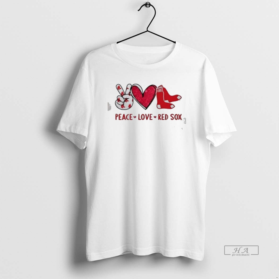Official Peace Love Red Sox Boston Baseball Fan Graphic
