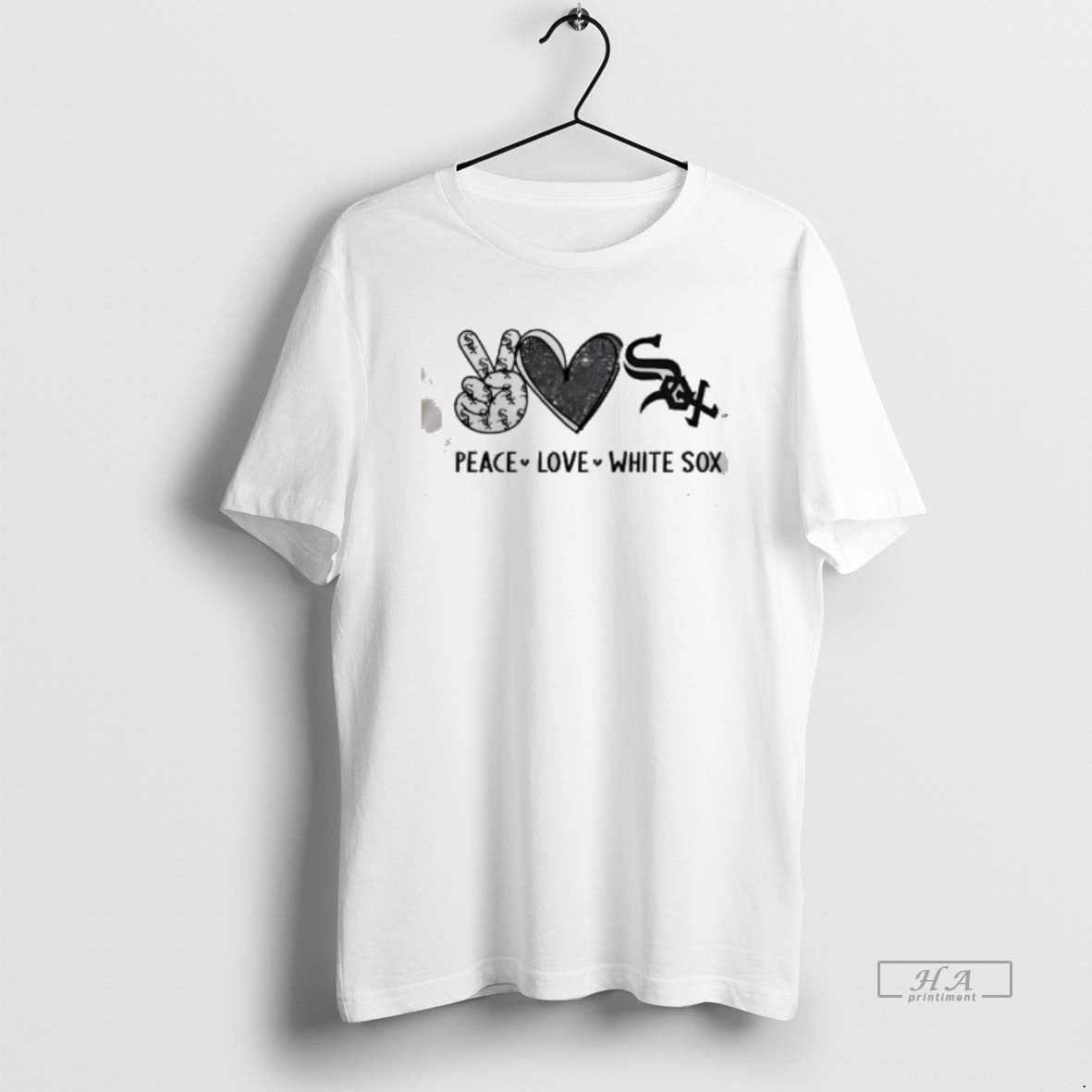 Official Peace Love White Sox Chicago Baseball Fan Graphic