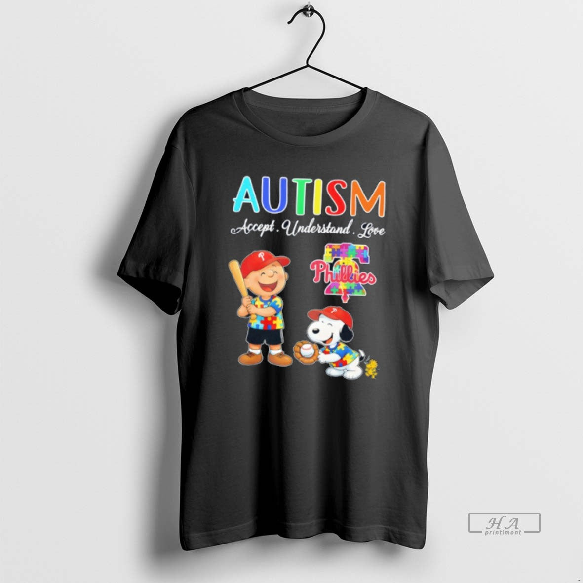Official Peanuts Characters X Philadelphia Phillies Autism Awareness Accept Understand Love