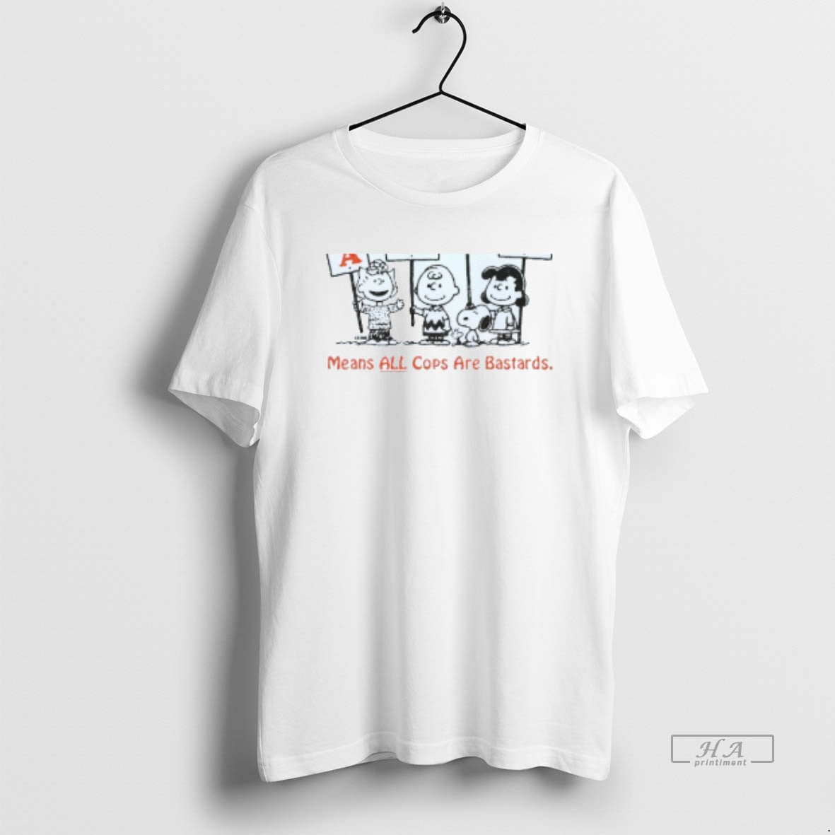 Official Peanuts Characters Acab Means All Cops Are Bastards Mens White Tee