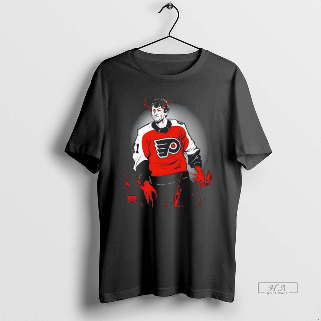Official Philadelphia Flyers Demon Hockey Player Red Black Illustration
