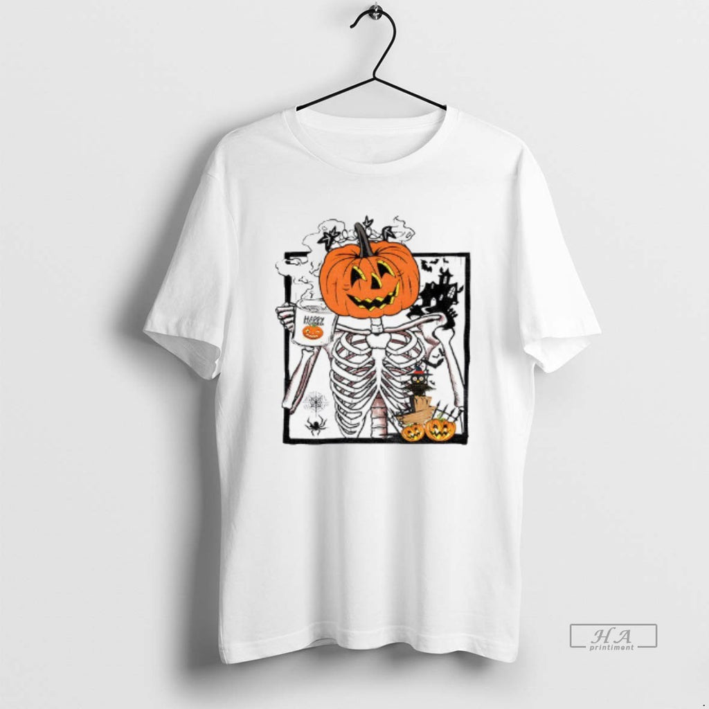 Official Pumpkin Skeleton Drinking Coffee Funny Halloween