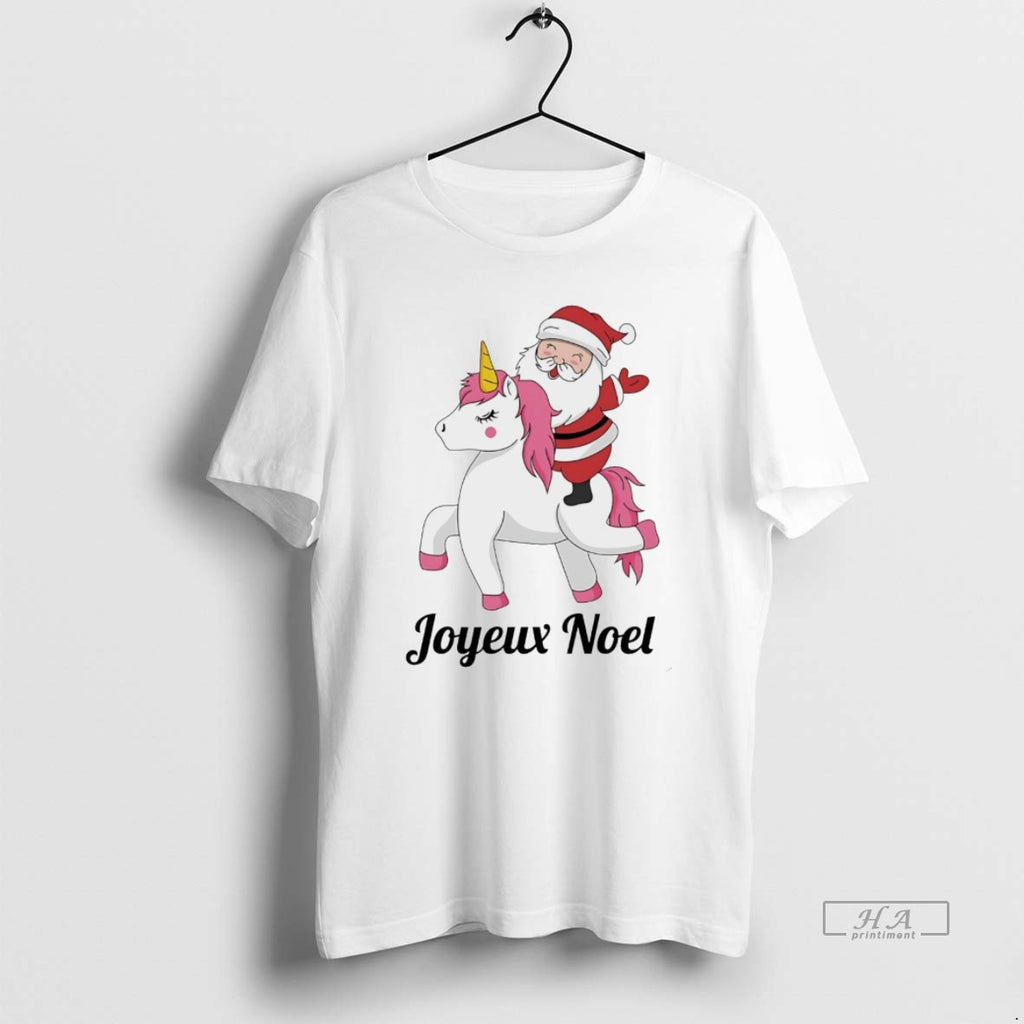 Official Santa Riding Unicorn Joyeux Noel Christmas White