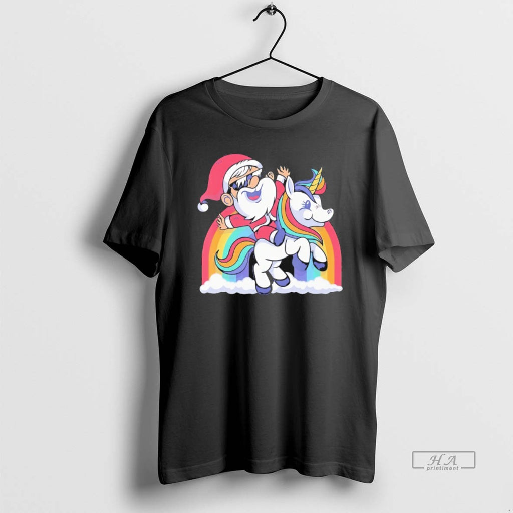 Official Santa Riding Unicorn Rainbow Clouds Christmas