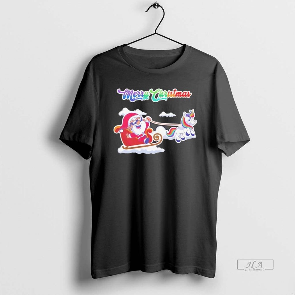 Official Santa Sleigh Rainbow Unicorn Merry Christmas