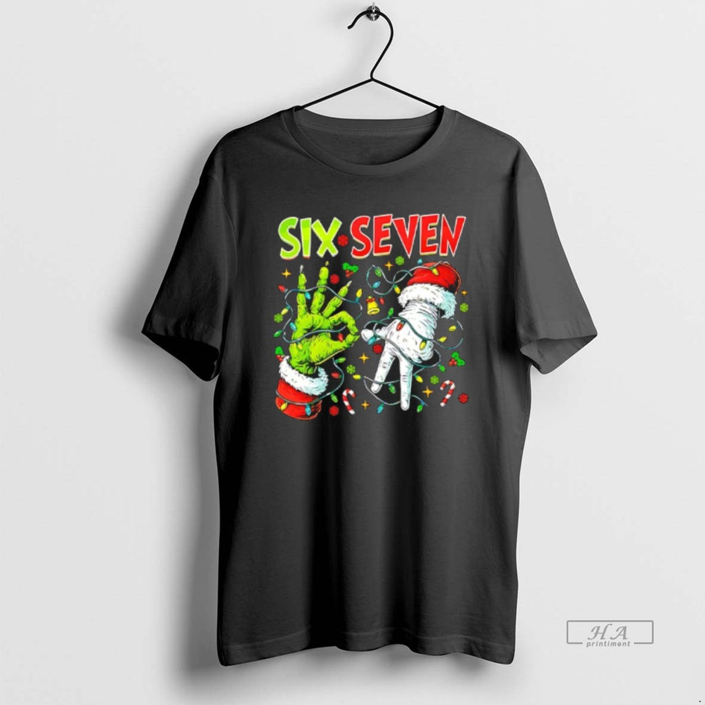Official Six Seven Grinch And Santa Hands Christmas Light