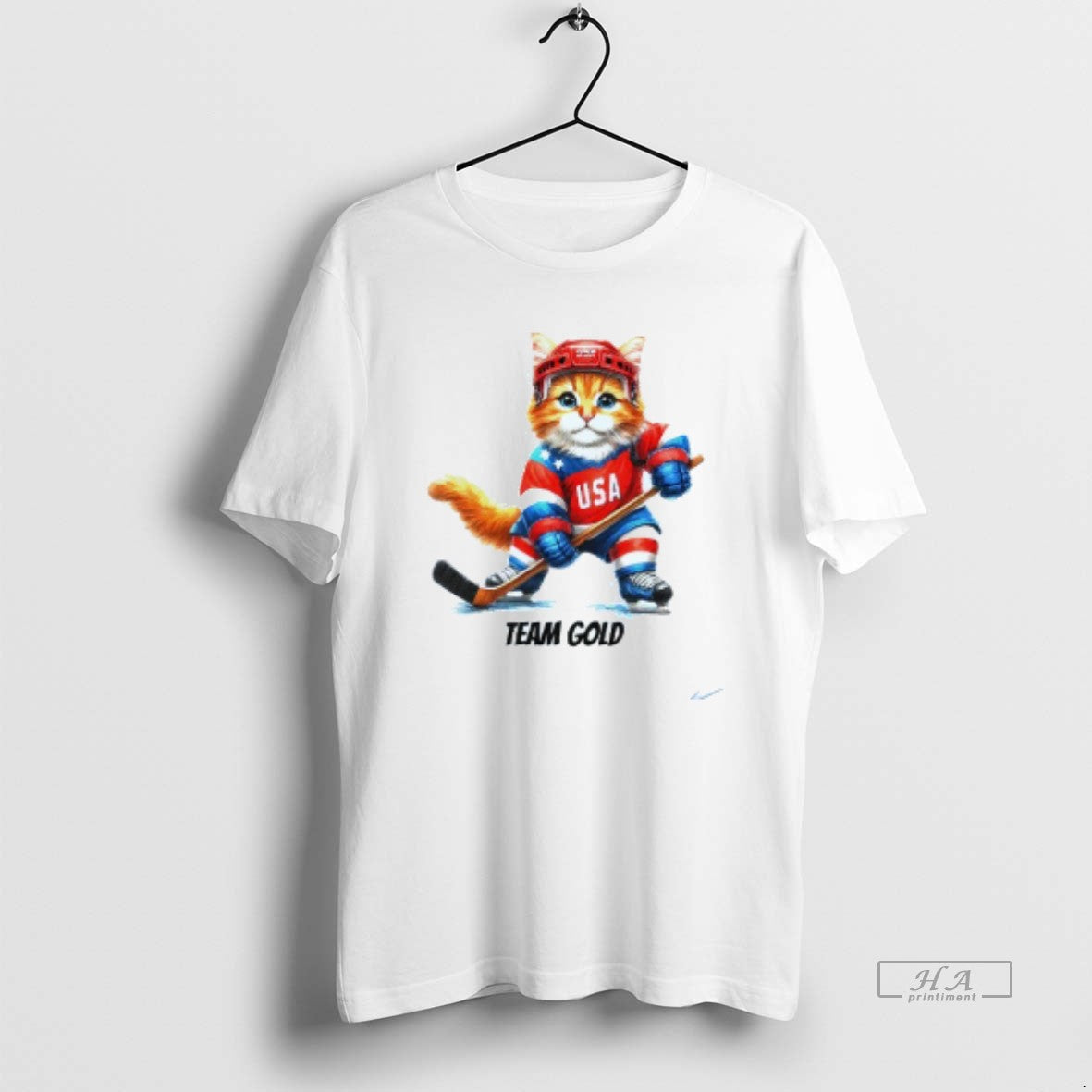 Official Team Gold Usa Cat Ice Hockey Mens White Tee