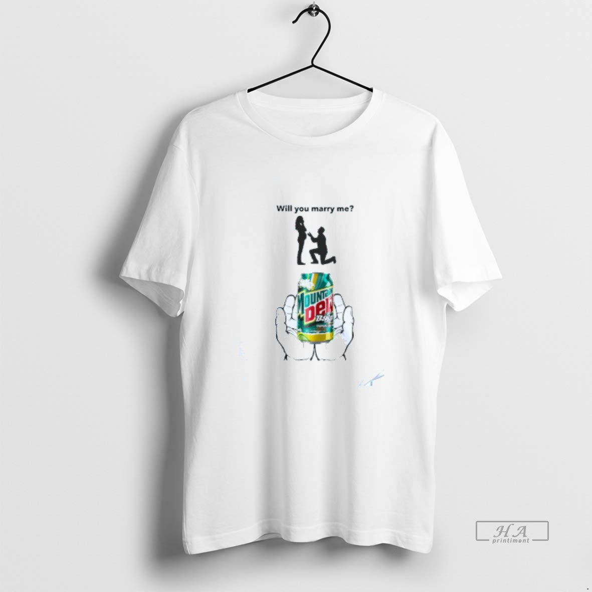 Official Will You Marry Me Mountain Dew Baja Blast Mens White Tee