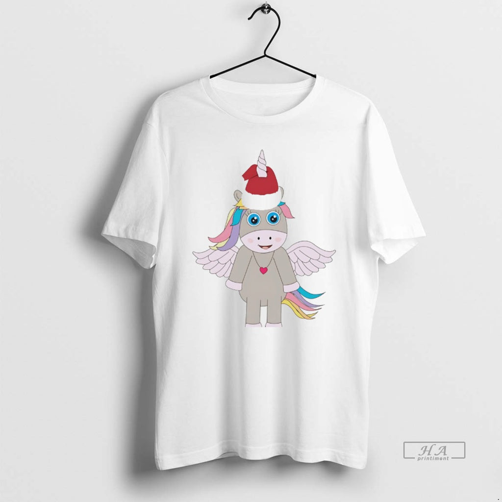 Official Winged Unicorn Santa Hat Pink Heart Holiday Christmas White