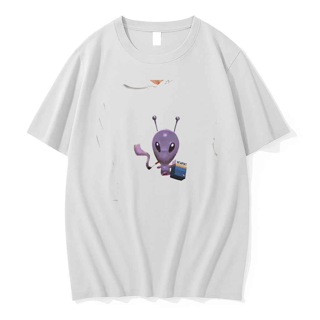 Officials Alien Smoking Newport Cigarette Pack Character Funny Space Travel Premium T Shirt