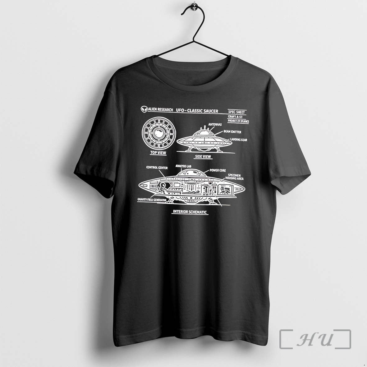 Officials Alien Research Ufo Classic Saucer Spec Sheet Project Et Studies Tee Premium T Shirts