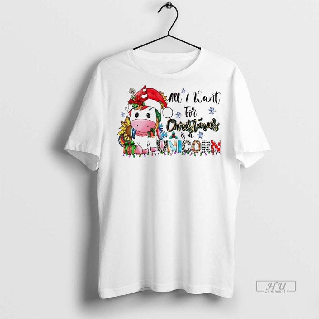 Officials All I Want For Christmas Is A Unicorn White Graphic Tee Shirt Sweater