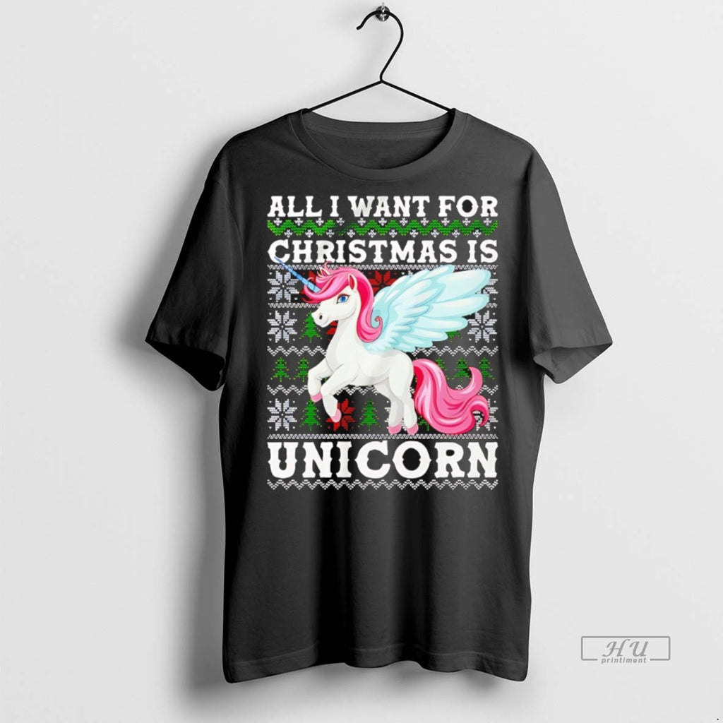 Officials All I Want For Christmas Is Unicorn Ugly Xmas Graphic Tee Shirt Sweater