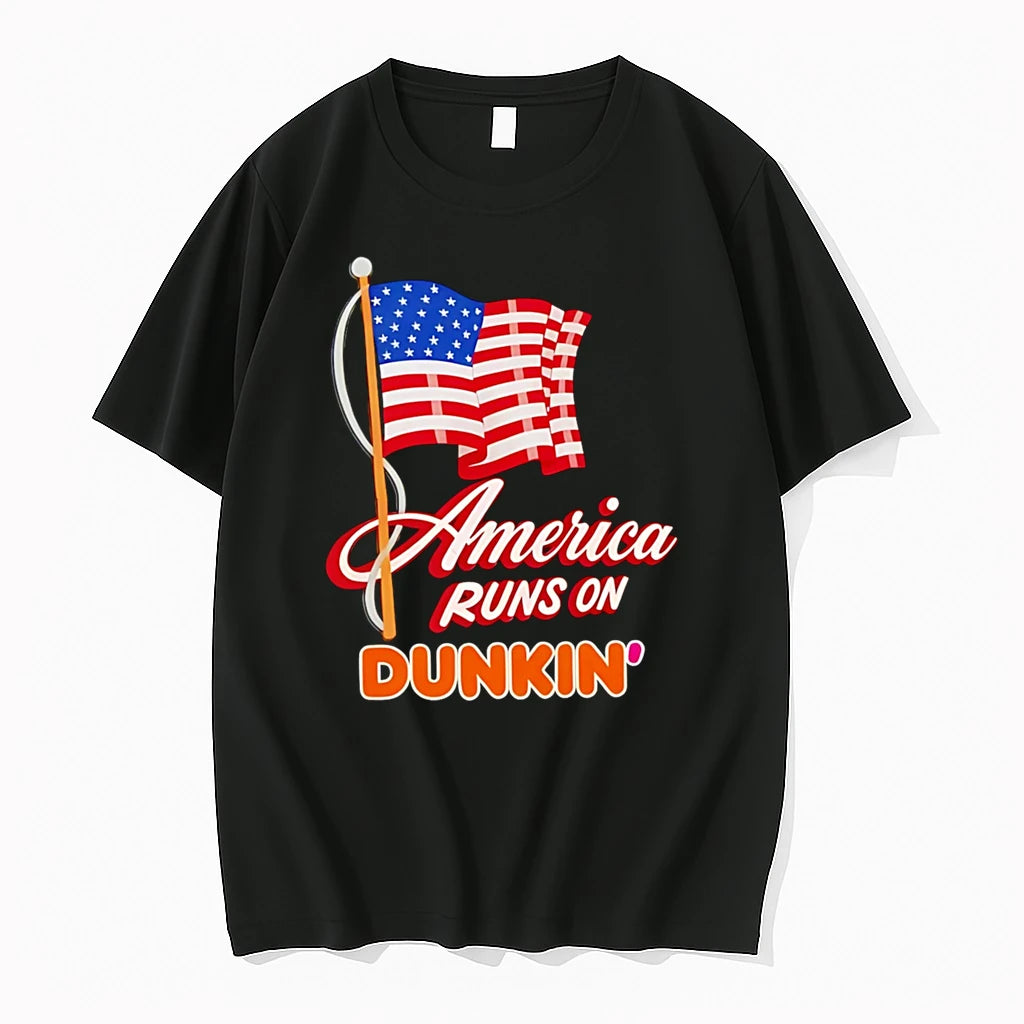 Officials America Runs On Dunkin Usa Flag Premium T Shirt