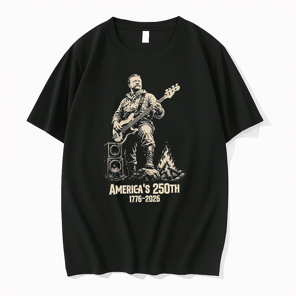 Officials Americas 250th 1776 2026 Theodore Roosevelt Playing Bass Premium T Shirt