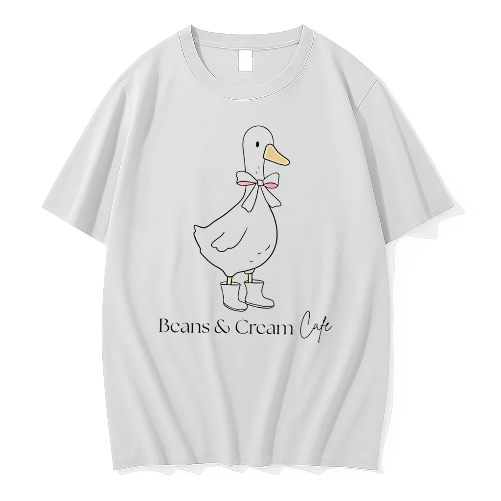 Officials Beans Cream Cafe Cute Duck With Daisy Boots Tee Premium T Shirt