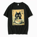 Officials Black Cat Ramen Eating Noodles Japanese Kanji Premium T Shirt
