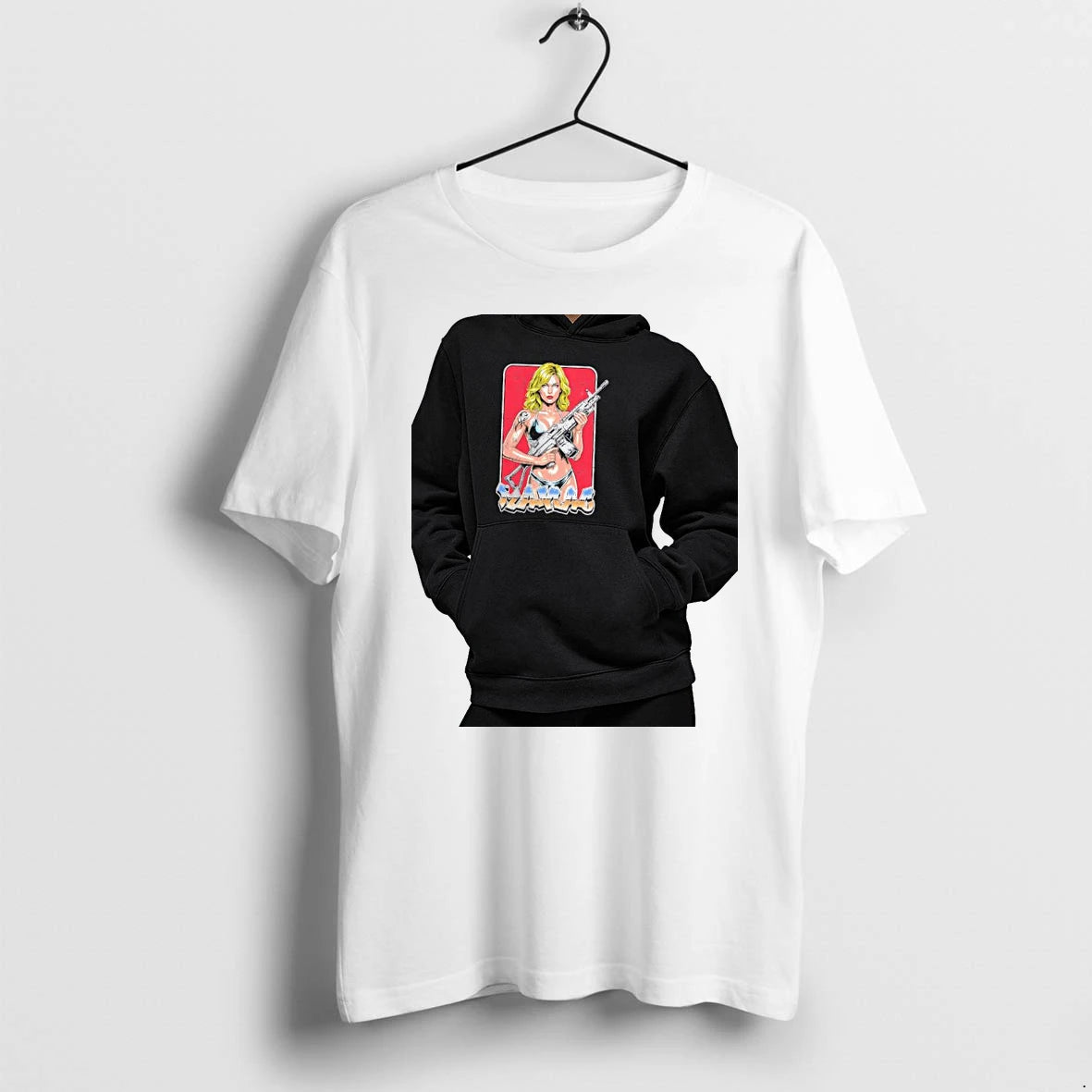 Officials Blonde Woman Holding Machine Gun Maniac Premium T Shirt