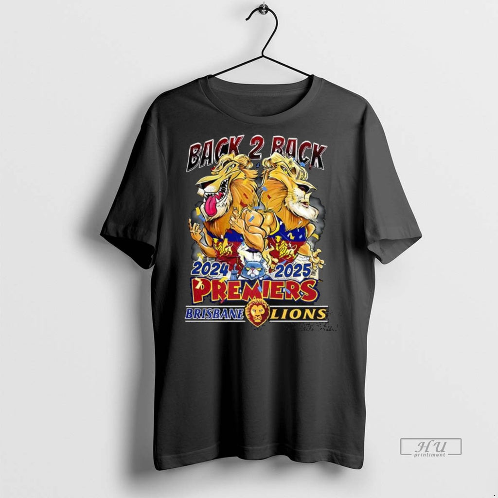 Officials Brisbane Lions Soccer 2025 Premiers Back To Back Masccot Graphic Tee Shirt Sweater