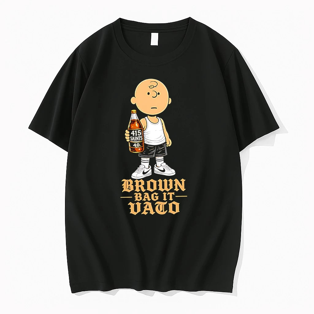 Officials Brown Bag It Vato 415 Saints 40 Oz Charlie Brown Premium T Shirt