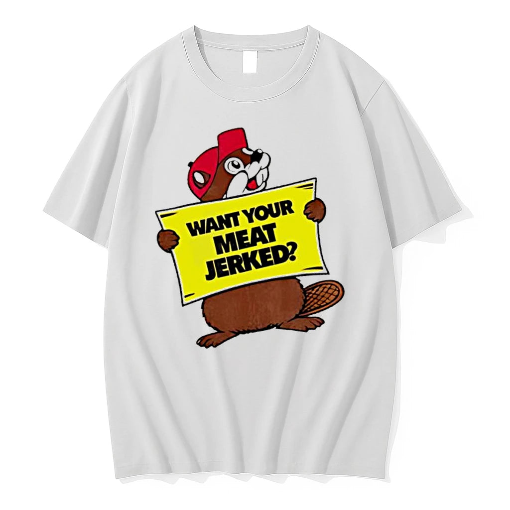 Officials Bucky The Beaver Buc Ees Mascot Want Your Meat Jerked Premium T Shirt