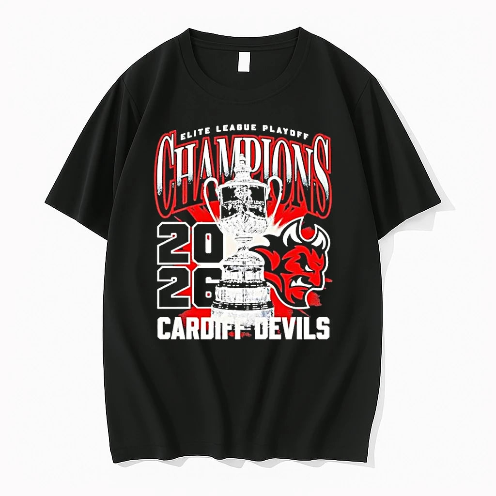 Officials Cardiff Devils 2026 Elite League Playoff Champions Trophy 1 Premium T Shirt