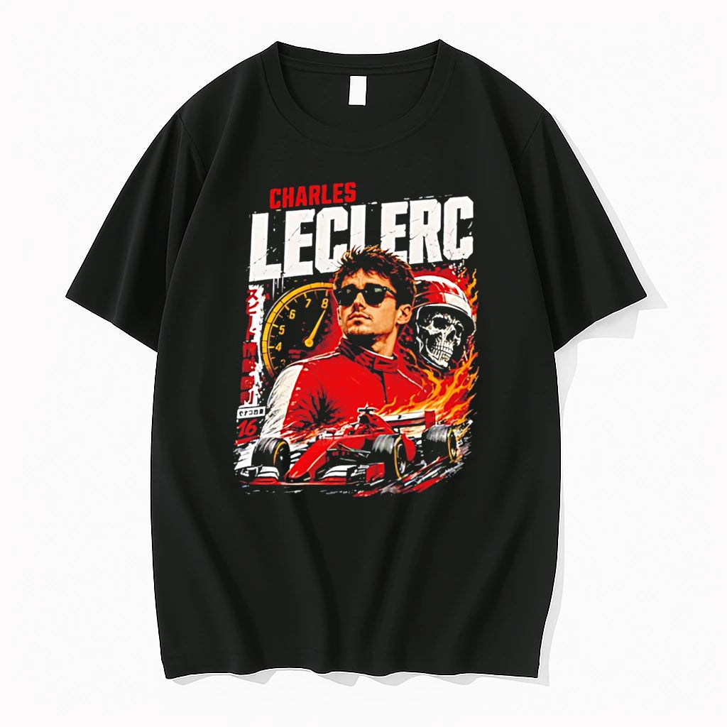 Officials Charles Leclerc Fiery Skull Racing Car Graphic Tee Premium T Shirt