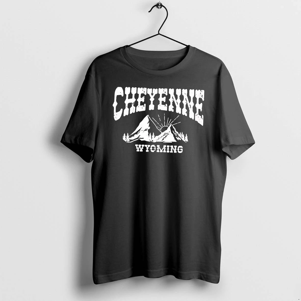 Officials Cheyenne Wyoming Mountains Silhouette Sun Trees Apparel Black Premium T Shirt
