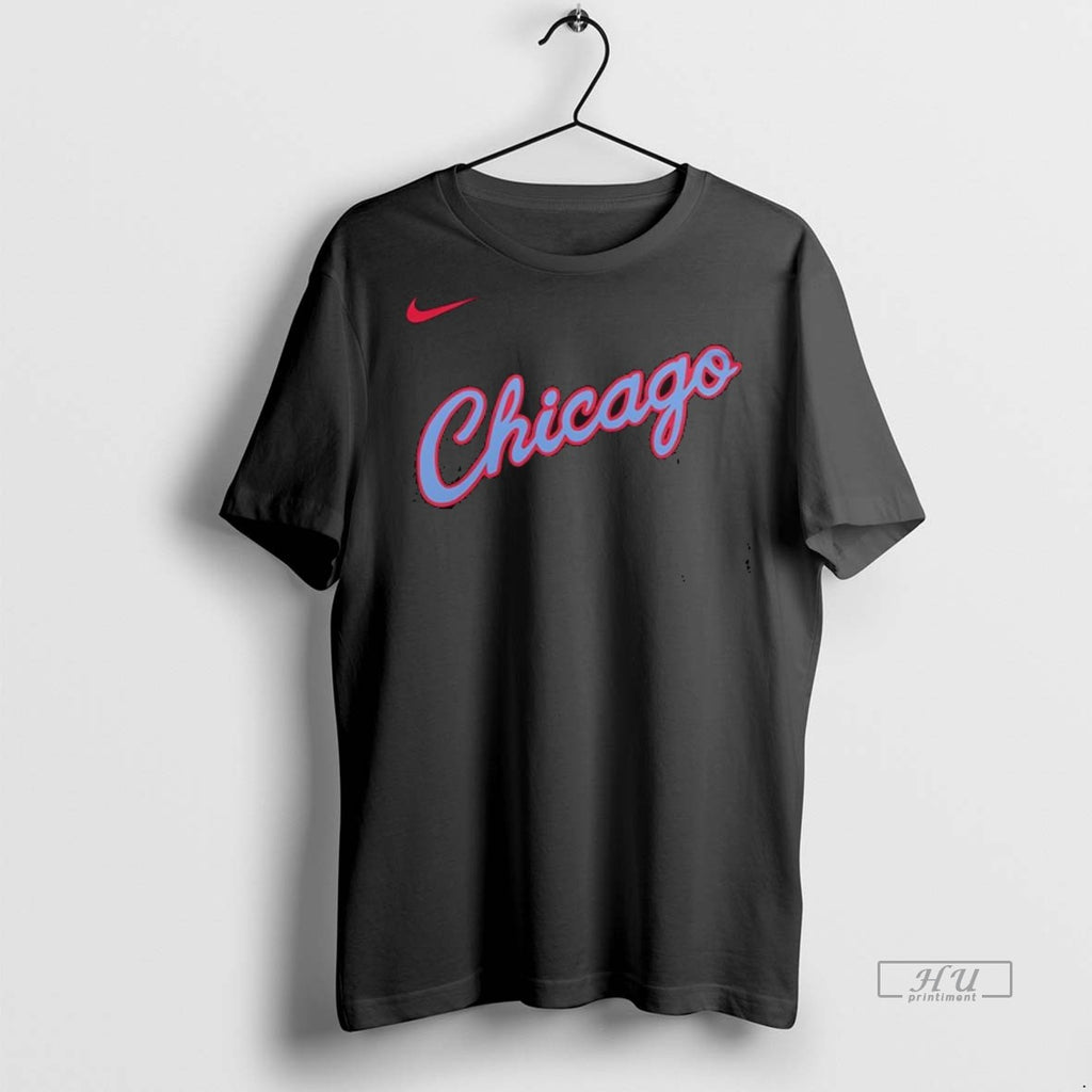 Officials Chicago Bulls Baseball City Stars Logo Double Sided Graphic Tee Shirt Sweater