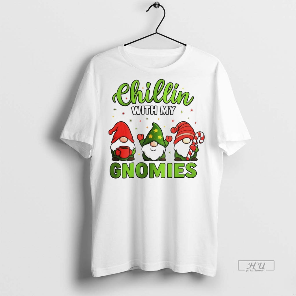 Officials Chillin With My Gnomies Christmas White Graphic Tee Shirt Sweater