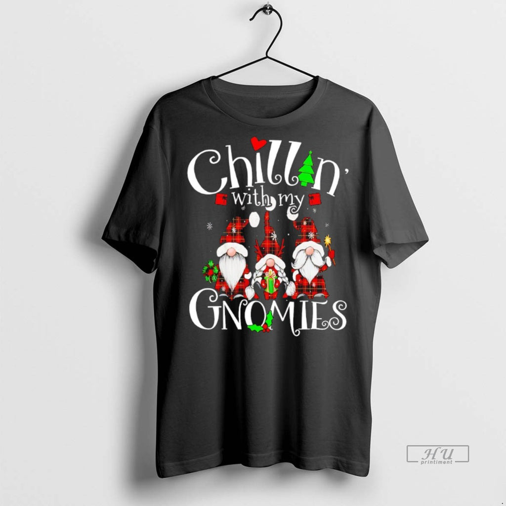 Officials Chillin With My Gnomies Plaid Christmas Lights Graphic Tee Shirt Sweater