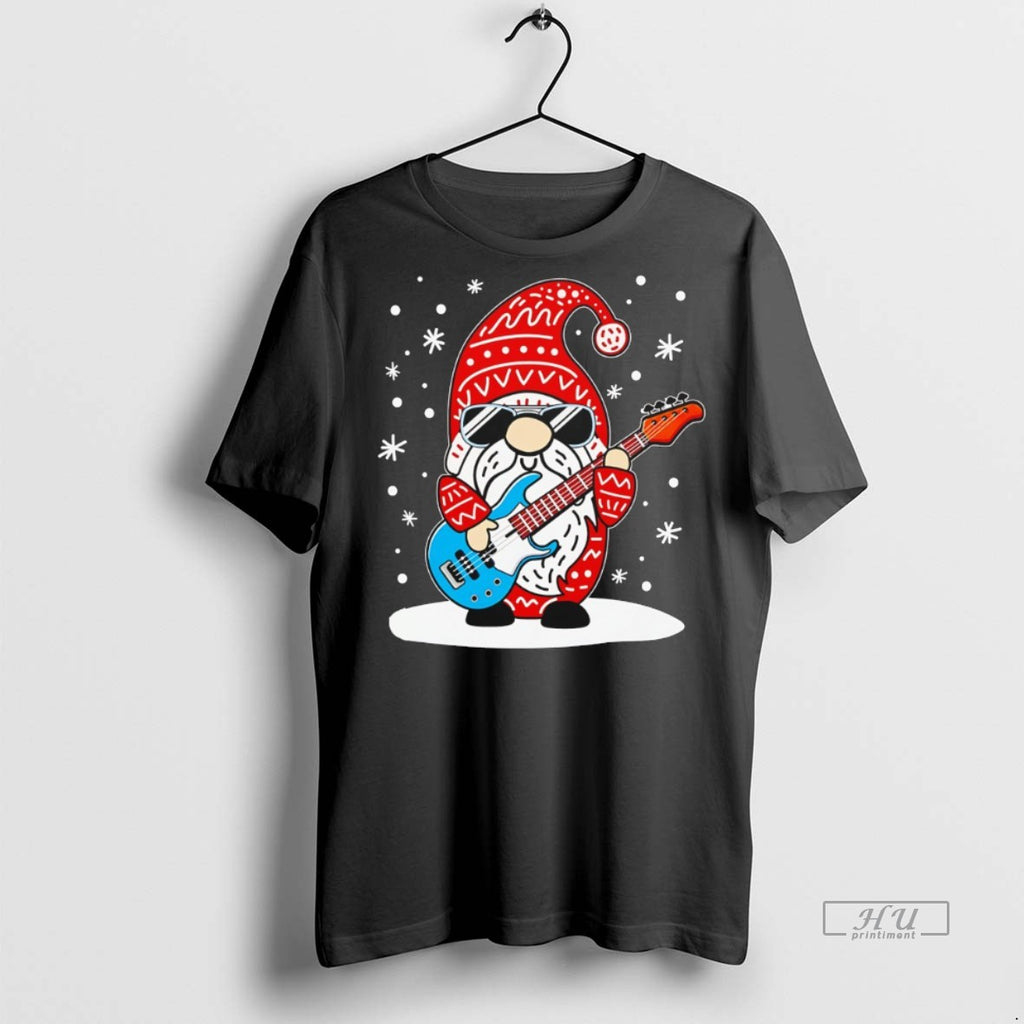 Officials Christmas Gnome Santa Playing Guitar Graphic Tee Shirt Sweater