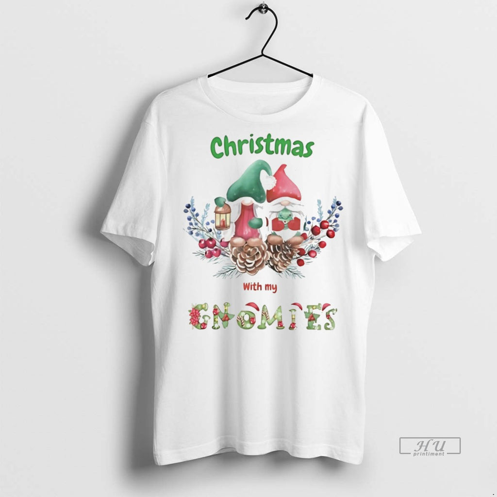 Officials Christmas With My Gnomies Pinecones And Holly Watercolor White Graphic Tee Shirt Sweater