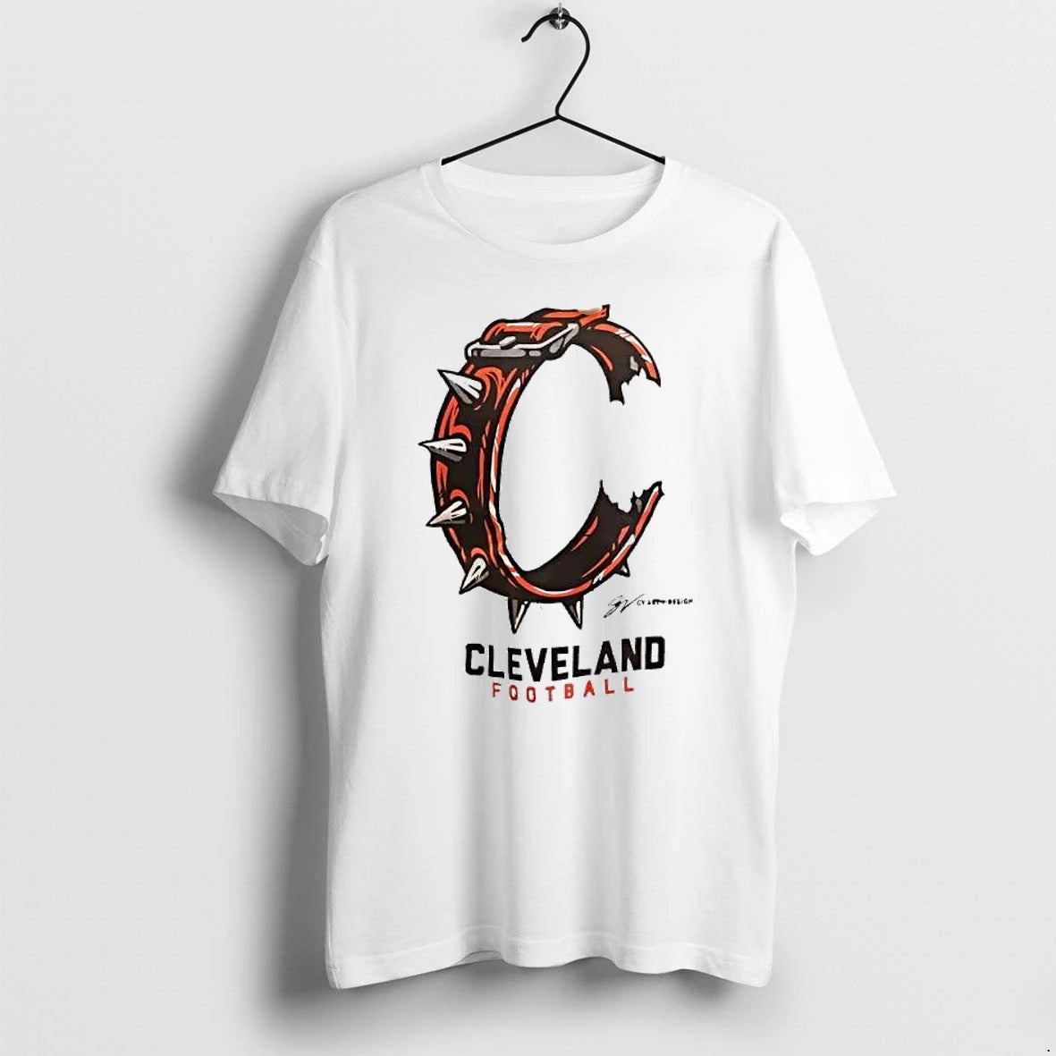 Officials Cleveland Football Spiked Collar C Logo Premium T Shirt