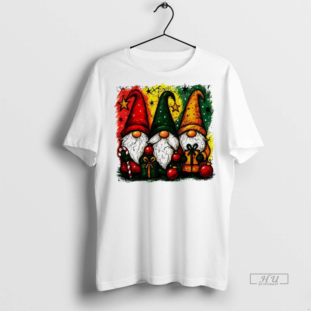 Officials Colorful Gnome Christmas Retro White Graphic Tee Shirt Sweater