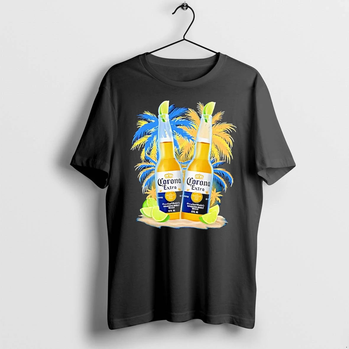 Officials Corona Extra Two Tropical Palm Tree Lime Beach Graphic Black Premium T Shirt