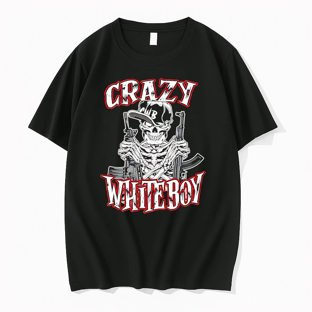 Officials Crazy White Boy With Skeleton Holding Guns Premium T Shirt
