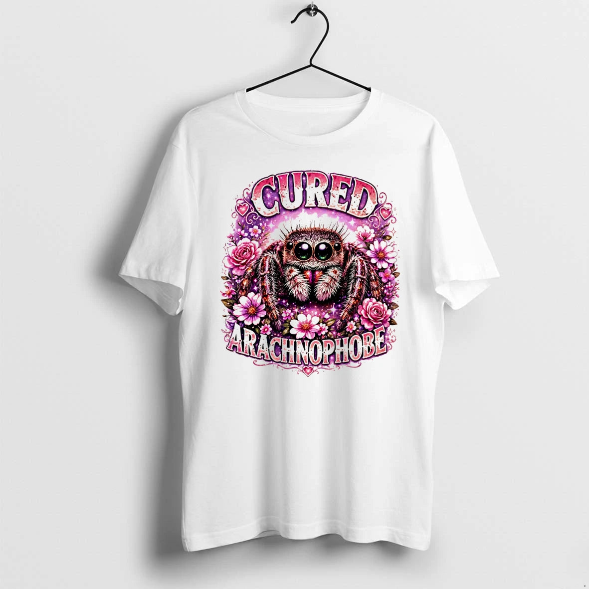 Officials Cured Arachnophobe Cute Jumping Spider Floral Tee Premium T Shirt