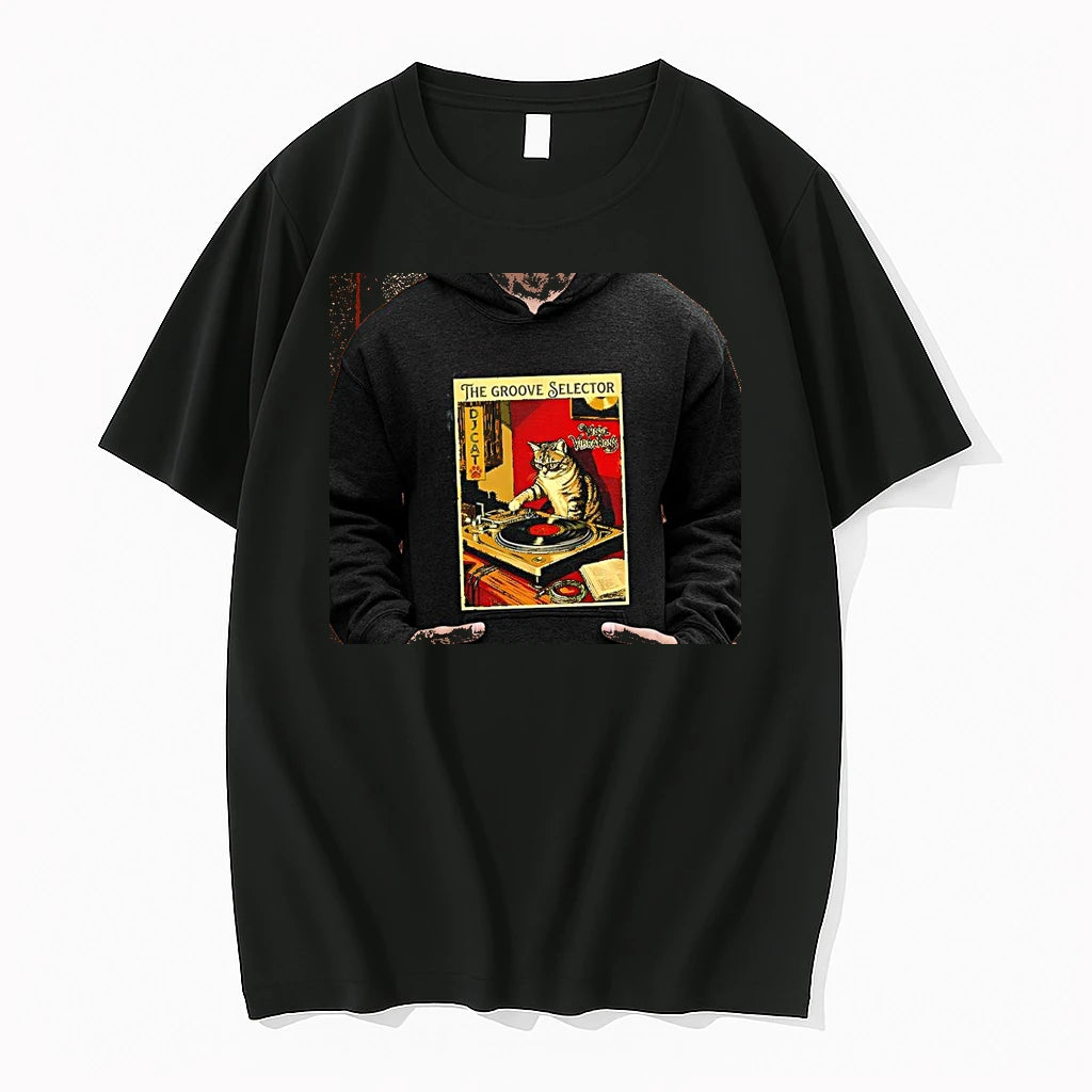 Officials Dj Cat The Groove Selector Vinyl Vibrations Turntable Music Lover Premium T Shirt